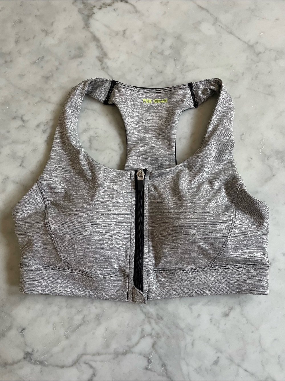 tek gear Silver Heather Front-Zip Racerback Sports Bra